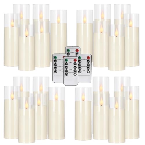 Wfmolcand 24-Pack Acrylic LED Flameless Pillar Candles with Remote & Timer, Battery Powered - Perfect for Indoor/Outdoor Decor,Wedding,BBQ and Gift - Easily Create a Magical Atmosphere.(Ivory)