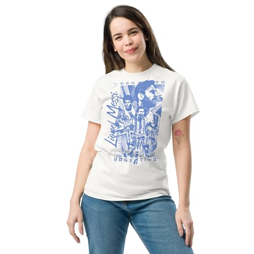 Messi, LionelCamiseta de algodón 100%, Estampado DTG. Corte Unisex, Tallas de Adulto, es Importante Ver la Tabla de Tallas. CAM1092. (FR/ES, Letras, XXL, Regular, Regular, Blanca)