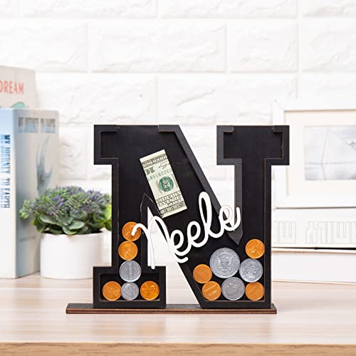 Albertband Hucha Personalizada para Niños con Nombre de Madera Moneda Hucha Letras Grabadas Hucha Regalo para Niños Niñas Adultos Cumpleaños Decoración Navideña Cover