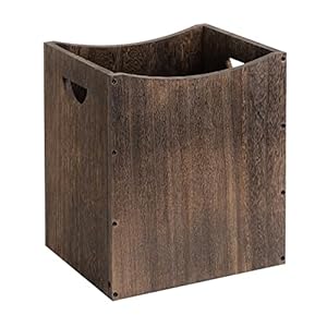 Wood Trash Can Rustic Farmhouse Style Wastebasket 5.28 Gallon Trash Can Medium Garbage Bin with Handle for Bathroom Kitchen Living Room Bedroom Office Trash Can (1, Rustic Brown)