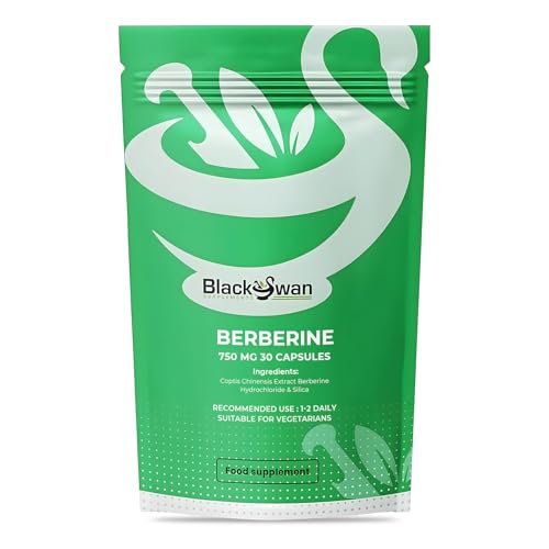 Black Swan Berberine Supplement 750mg Capsules - Pure Berberine HCL High Strength Supplement - Berberine Weight Loss Vegan Formulated Capsule Anti-oxidant and Anti-inflammatory - 30 Capsules