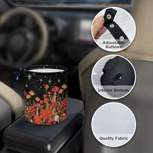 Image of Pensura Car Trash Can Interior Bottom Trash Container Orange Mushroom Print Auto Organizer Mini Can for Cars Women's Car Accessories Universal Fit for Automotive SUV Trucks