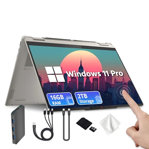 Image of Lenovo Yoga 7 2-in-1 16 inch WUXGA Touchscreen Copilot+ PC Laptop, AMD Ryzen AI 7 350, 16GB LPDDR5X RAM, 2TB Storage (1TB SSD&1TB Docking), Backlit Keyboard, Fingerprint, WiFi 7, Win 11 Pro, Seashell