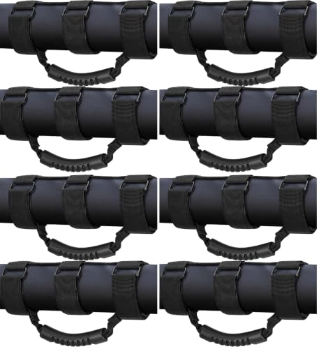 Image of moveland 8 Pack Grab Handle Set Compatible with Jeep Wrangler TJ YJ JK, Easy-to-Fit 3 Straps Design for 1955-2023 Models (Black)