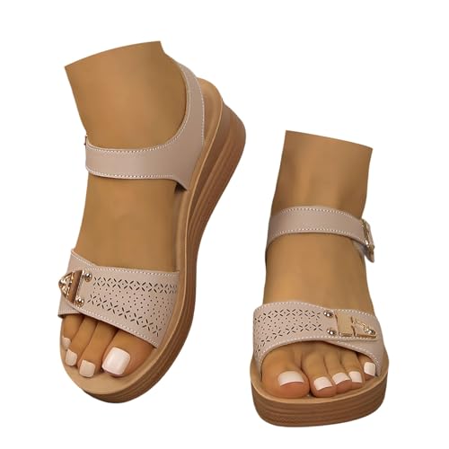 Generisch Sandalias de cuña para mujer, sandalia de pescado, con hebilla, color liso, transpirable, para senderismo, para el trabajo, de verano