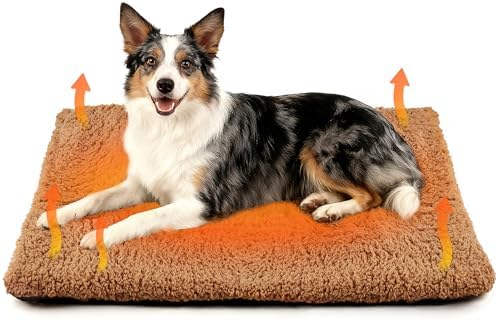 PatiencET Self Warming Cat Bed for Indoor Cats 24'' x 36'' - Cozy Fleece Heating Pad, Non-Electric Thermal Mat for Small Pets, Washable Soft Cushion for Winter Comfort and Warmth Khaki