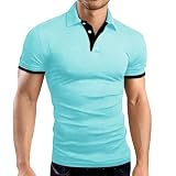 Poloshirts für Herren mit Tasche Kurzärmelig, Knopf-Kragen-Klassik Slim-Fit, Basic-Design Baumwoll-Arbeits-T-Shirts-Tees(1C-Sky Blue, XXXL)