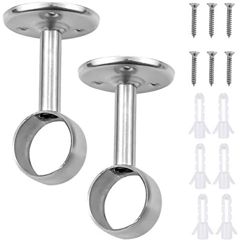 HQdeal 2 Pack Stainless Steel Closet Pole Sockets Heavy Duty Closet Rod End Supports Flange Rod Holder with Screws for Ceiling Wardrobe Bracket Shower Curtain Rod Flange Socket Kit (32mm) Cover