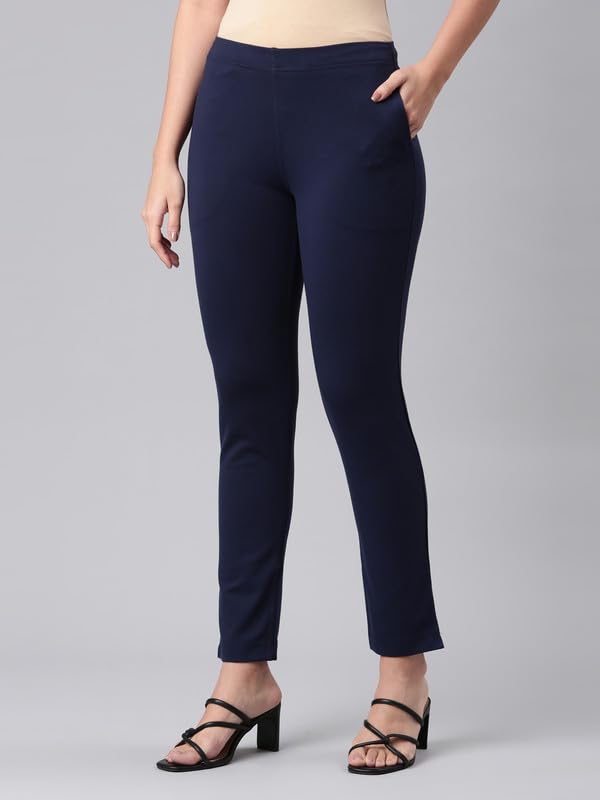 Image of GO COLORS Ponte Smart Kurti Pants Full Length for Women | Breathable, Mid Rise