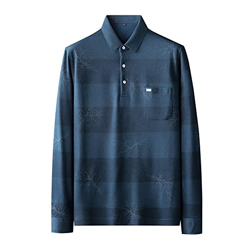 GXRGXR Polos Grandes Tailles pour Hommes - T-Shirt Polo À Manches Longues avec Boutons À Revers Imprimé Surdimensionné avec Poche - Mode Business Automne Printemps Pull De Sport,Bleu,6XL Cover