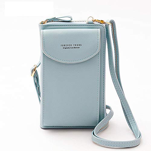 Preisvergleich Produktbild QQBB Große Kapazität Handytasche,Kleine Schulter Crossbody,Multifunktionale Frauen Brieftasche,Tasche Leder Geldbörse Mini-Tasche Kartenhalter Schultertasche Damen,Mit Für Reisen,SkyBlue