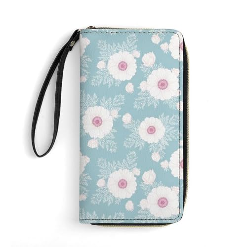 Travel Credit Card Holder Wallet for Women, Pu Leather Slim Card Holder Case Wallet Floral Flowers Long Purse with Wrist Strap3