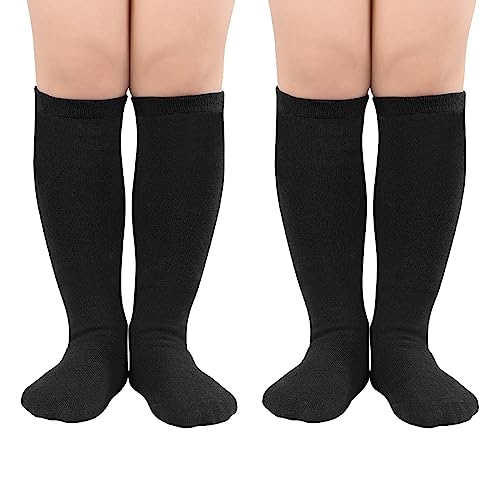 Zando Boys Soccer Socks Black Knee High Socks For Girls Cotton Long Black Socks Boys Dress Socks Youth Athletic Tube Socks School Uniform Socks 6-9 Years Black 2 cover