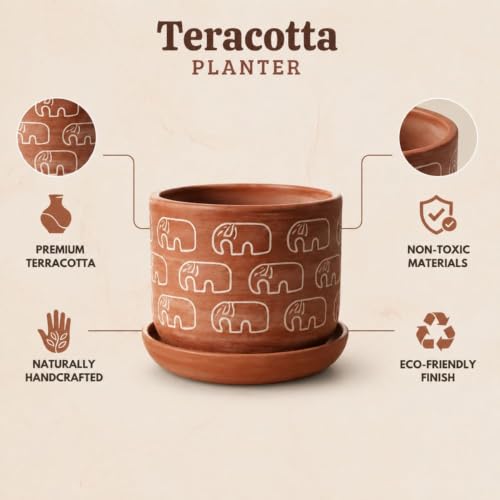 Image of Urban Upvan Decorative Terracotta Elephant Shades Planter Pot for Home & Garden | Indoor Outdoor Flower Pot for Balcony, Living Room, Office & Table Decor (Pack of 1)