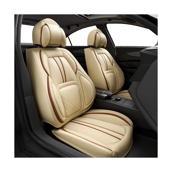5PCS 2025 Front and Back Car Seat Covers Auto Interior Accessories with Water Proof Nappa Leather for Cars SUV Pick-up Truck Universal Comfortable and Breathable (Full Set, Beige)