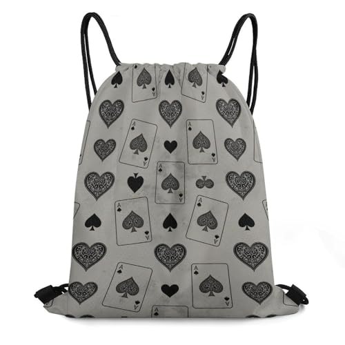 Image of Drawstring Backpack Gym Sackpack Lightweight Waterproof String Bag for Sports Travel Yoga Beach Swimming, Men Women Unisex, Vintage Ace Of Spades Card Poker Lover Bags