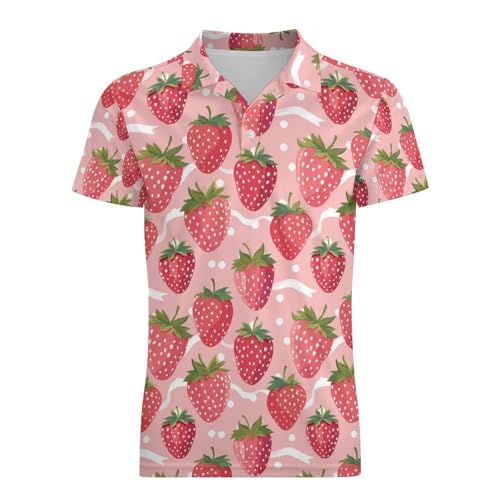 Boys' Classic Polo Shirts Short Sleeve Moisture-Wicking Golf & Tennis Shirts for Youth Teens Pink Strawberries4