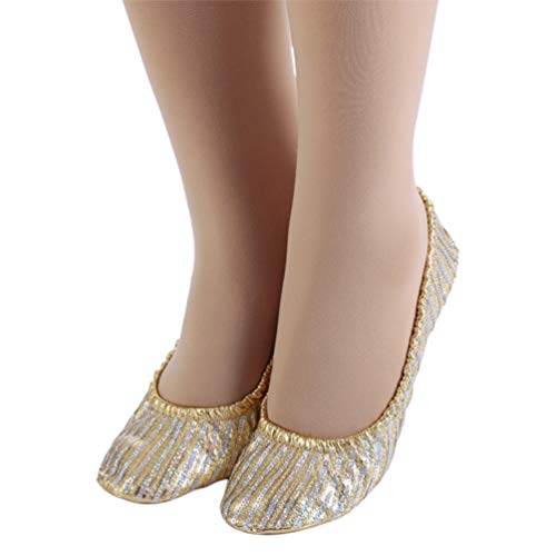 1Pair Womens Ballerina Bling Metallic Comfortable Flats Roll Up Walking Shoes Sequin House Slippers for Women Size L (Golden)