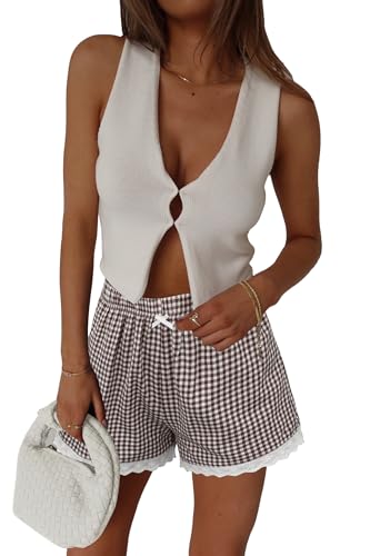 Image of Boxer Shorts for Women Pajama Gingham Shorts Casual Lounge Sleep Plaid Y2K Beach Bottoms for 2026 Summer