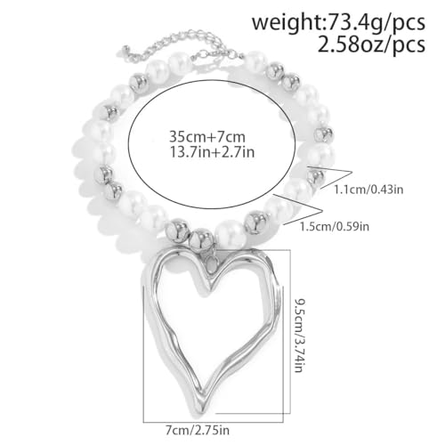 Y2k Large Heart Necklaces for Women Chunky Love Pearl Ball Beads Choker Necklaces Exaggerated Big Hollow Heart Pendant Necklace Statement Jewelry Gifts3