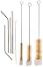 TSNZ Bottle Brush & Straw Kit, Set of 3 Natural Boar Bristle Brushes, Soft Cotton Tipped, Small, Medium & Large. Includes 4 Stainless Steel Drinking Straws with a Nylon Straw Brush
