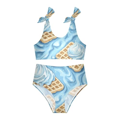 Blue Ice Cream Glaze Down Wafer Girls Tankini Swimsuit Kids Bikini Sets 2 Pcs Bathing Suit 3T3