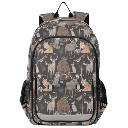 ALAZA School backpacks for girls boys Forest Animals with Nature Elements Backpack Students Bookbag for school bag Womens Casual Daypack College Bookbag