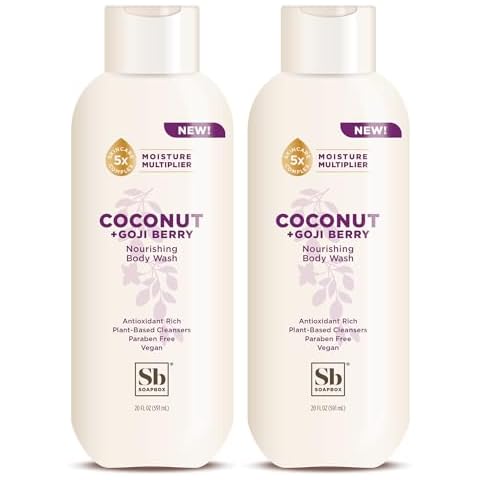 Soapbox Body Wash, Coconut & Goji Berry Liquid Body Wash, Moisturizing Body Soap with Shea Butter, Vegan Duo Pack of 2 Soap Bottles, 20oz Each Cover