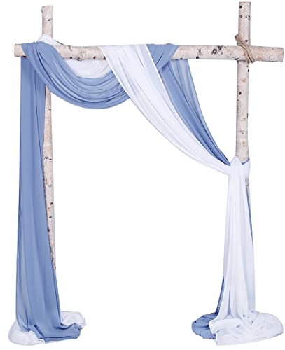 SHERWAY 2 Paneele Chiffon Stoff Draperie Hochzeit Bogen Drapes, Party Hintergrund Vorhang Panels, Zeremonie Empfang Girlande Dekoration (68 x 546 cm, Weiß & Dusty Blue) Cover