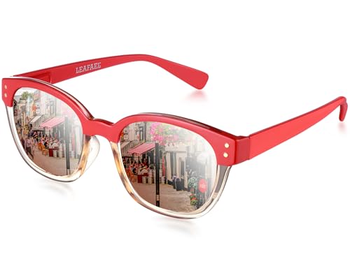 Leafael Polarized Sunglasses Women's Trendy Two Tone Retro Design, UV400 100% Protection, Red Classic Square, Casual & Active