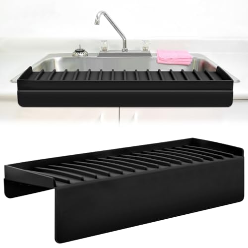 AYESY Silicone Sink Edge Protector Splash Guard, Kitchen Mat 5 Degree Tilt Angle Draining, Bathroom Sink Slope for Granite Quartz Countertop, Prevent Water Splashing - Black