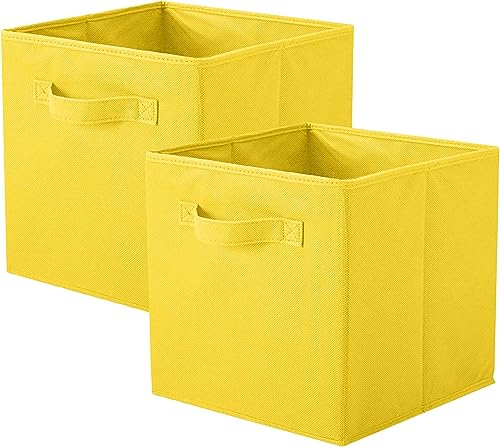 powerking Boîtes de rangement pour placards et jouets, boîtes de rangement en tissu pliables et tiroirs de rangement en tissu, lot de 2 (Jaune)