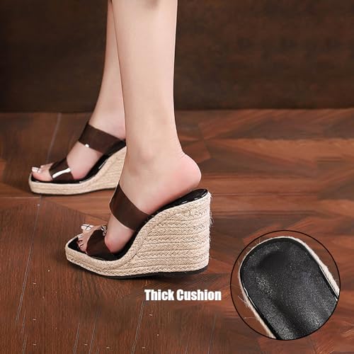 Women's Clear Band Wedge Platform Espadrille Sliders Sandals Vintage Transparent Strap Square Toe Slingback Slip-On Wedge Heeled Mules Slippers For Summer Dress Party Vacation4