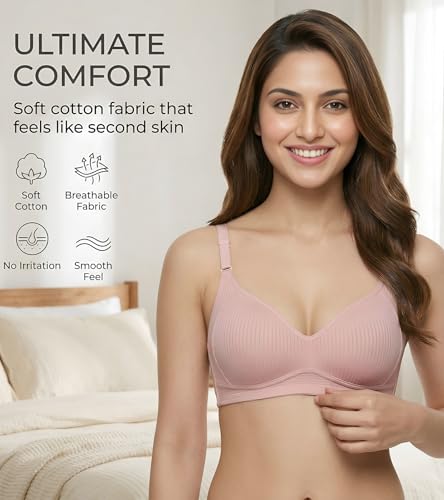 Image of DClub Womens Cotton Lightly Padded Everyday Bra, Wire Free, Comfortable with Seamed Cups,Adjustable Strap for Everyday Bra