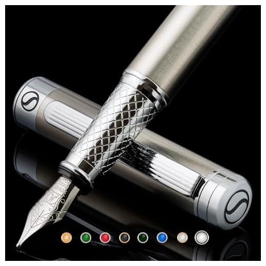 Scriveiner Pluma Estilográfica de Acero Inoxidable - Impresionante Pluma de Lujo con Acabado de Acero, Set de Regalo de Escritura para Hombre y Mujer, Profesional - Plumín de Acero Schmidt (Mediano)