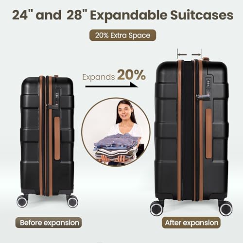 3-Piece TILYMOL Luggage Set with Spinner Wheels and TSA Lock in Black