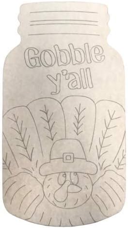 Wooden Mason Jar Turkey Cutout, 12'' Paintable Wall Craft (10''-30'')