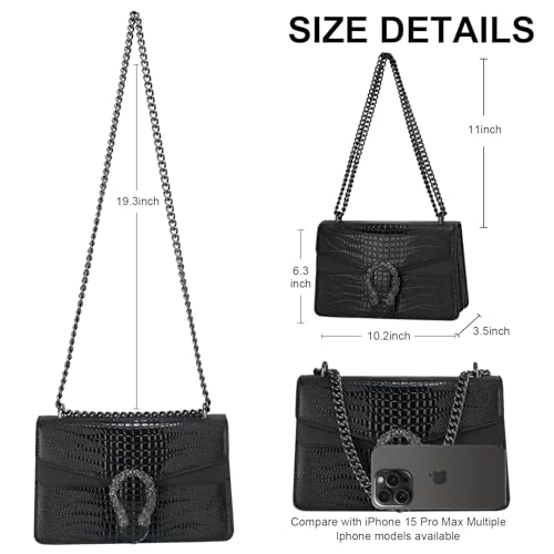 Image of Women's Crossbody Shoulder Bag Snake Print Satchel Purse Leather Chain Clutch Evening Handbag