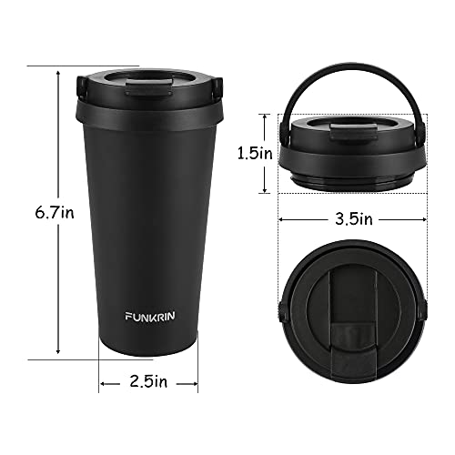 Funkrin Insulated Travel Coffee Mug With Ceramic Coating, Personalized Gifts For Men Women, 16Oz Stainless Steel Tumbler With Flip Lid Portable Handle, Double Wall Leak-Proof Thermos Mug #TOP6