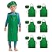 Hi loyaya 6 Pack Green Kids Aprons for Cooking, Children Kids Chef Hat and Apron for Girls Boys Painting Baking with Pockets (Green, M for Kids 8-12)