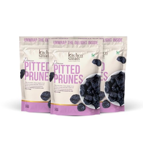Image of KitchenSmith Pitted Prunes - Pack of 3 (250gm Each) | Rich In Potassium | High In Vitamins And Fiber | No Added Sugar | Moist & Delicious | Dry Fruit