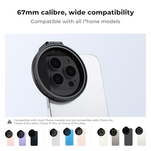Image of K&F Concept Clip On 67mm Variable ND2-32 Magnetic Phone Lens Filter Kit, Phone Clip with Magnetic Adapter Ring /Cold Shoe /Locking Knob, Neutral Density Filter for iPhone 15 Pro Max 14 13