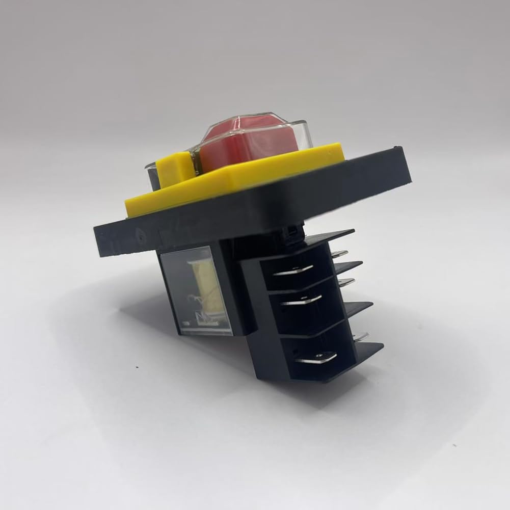 KJD12-14 Magnetschalter – 6-polig, 230V, Einbau/ Geräteschalter Mit Stopp-Funktion, Unterspannungsauslöser & IP54-Schutzkappe – Schwarz/gelb