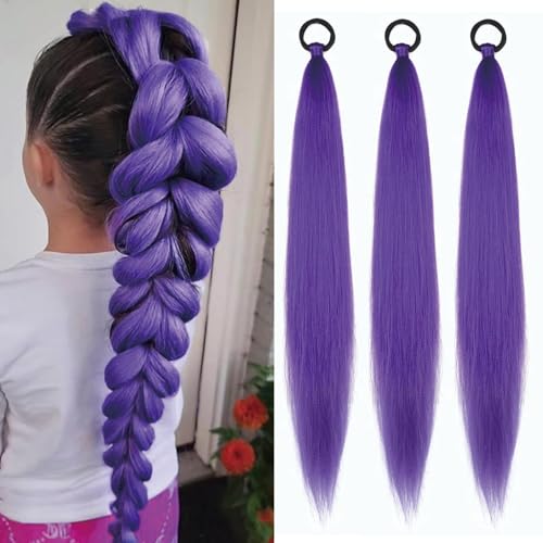 3 Stück Kunsthaar Zum Einflechten Für Kinder Perücke Für Karneval Und Party 66 CM Länge Lila Haare Zum Einflechten Lila Haare Für Rollenspiel Und Alltagsstyling