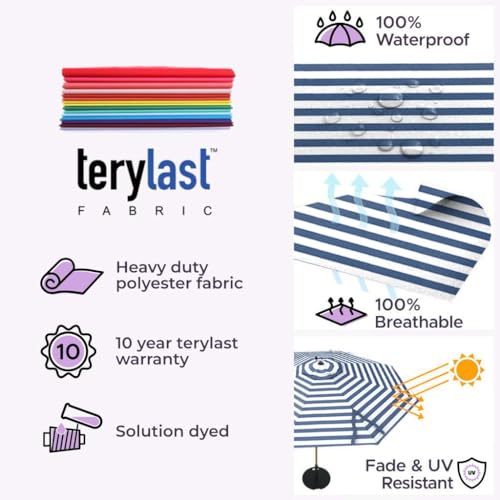 Midtown Umbrellas The Lean 6 Feet Outdoor Umbrella With Terylast Navy Stripes (Navy/White Stripes) Polyester Fabric - Auto-Tilt Aluminum Frame Patio Umbrella For Deck thumb #1