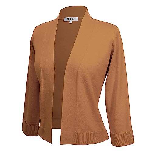 Image of YEMAK Women's Crop Cardigan Sweater - 3 /4 Sleeve Open Front Classic Basic Knit Bolero Cropped Soft Lightweight Knitted Top