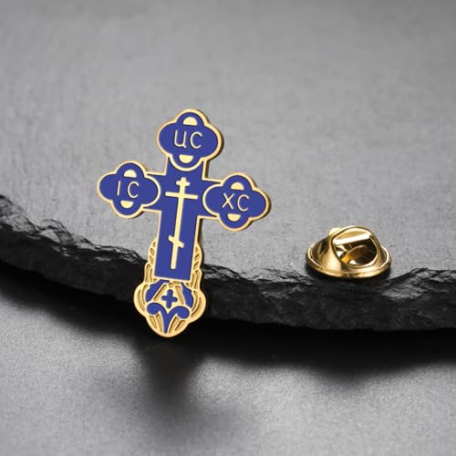 Image of TEAMER Cross Brooch Lapel Pin For Men Russian Orthodox Crucifix Eastern Church Cross Tie Pins Religious Christian Prayer Jewelry