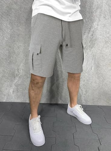 Image of Q - RIOUS Mens Casual Sweat Cargo Cotton Shorts Drawstring Elastic Waist Athletic Workout Gym Jogger Shorts with 5 Pockets