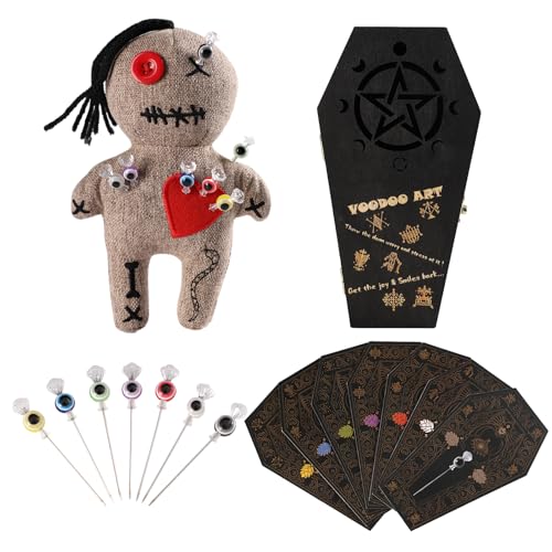 Voodoo Doll Kit Stress Relief Toy Gifts for Women Funny Creepy Dolls Witch Decor Horror Witchcraft Voodoo Dolls Watch Over You Dammit Pranks Doll Kit Gag Gift for Coworker Office Graduation