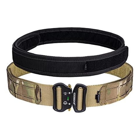 DOGEAR 2 Zoll Taktischer Gürtel MOLLE mit 4,4 cm Innengürtel-Set, Schnellverschluss Metallschnalle Gürtel mit Klettverschluss, lasergeschnittener Gürtel (Small for Waist 76-86 cm, Multicam) Cover
